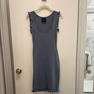 C/Meo Collectove Blue Sleeveless Knit Dress with Ruffle Trim